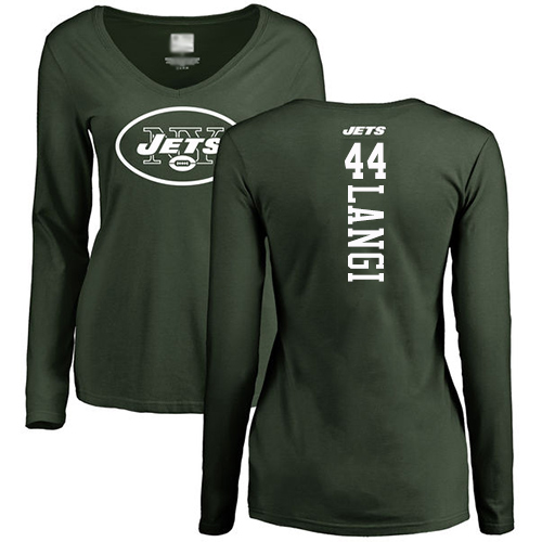 New York Jets Green Women Harvey Langi Backer NFL Football #44 Long Sleeve T Shirt